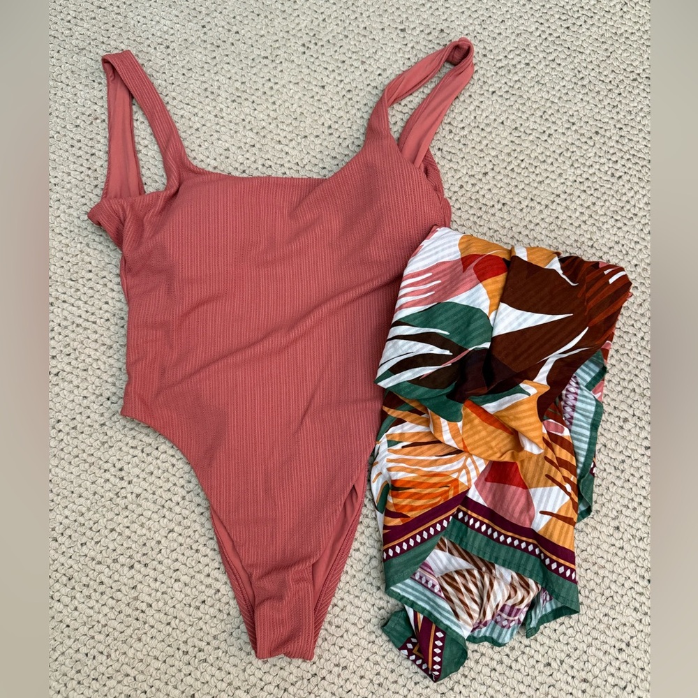 Vitamin A one piece bathing suit with sarong cover up
